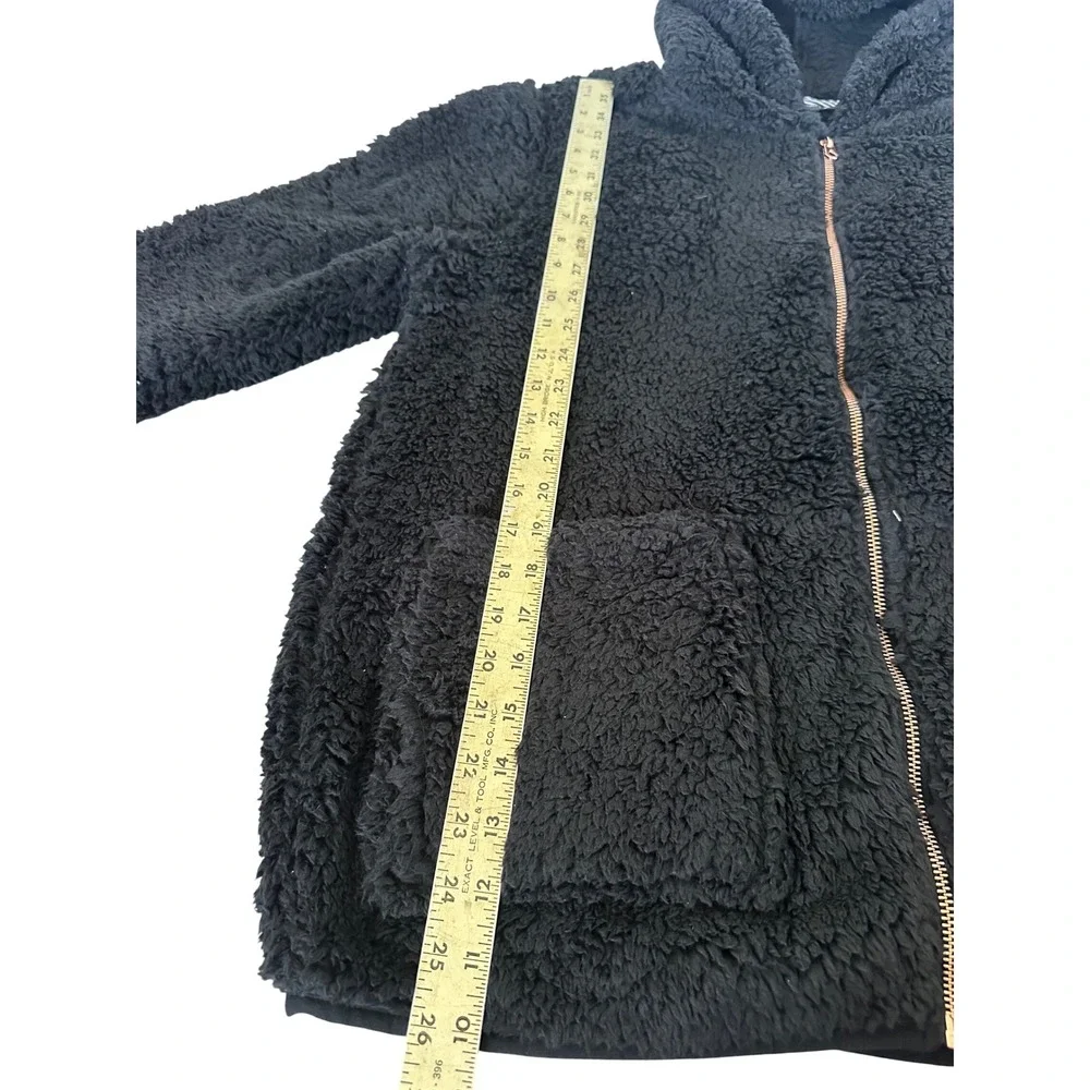 Volcom Womens Sherpa Fleece Hoodie Black Full Zip Fuzzy Teddy Jacket Medium‎